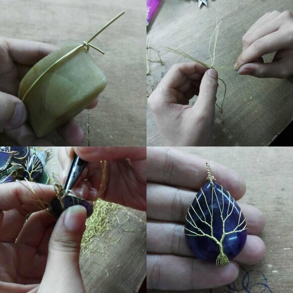 Abalone Shell Stone Pendant Necklace,Oval Wire Wrapped Jewelry - Picture 7 of 7